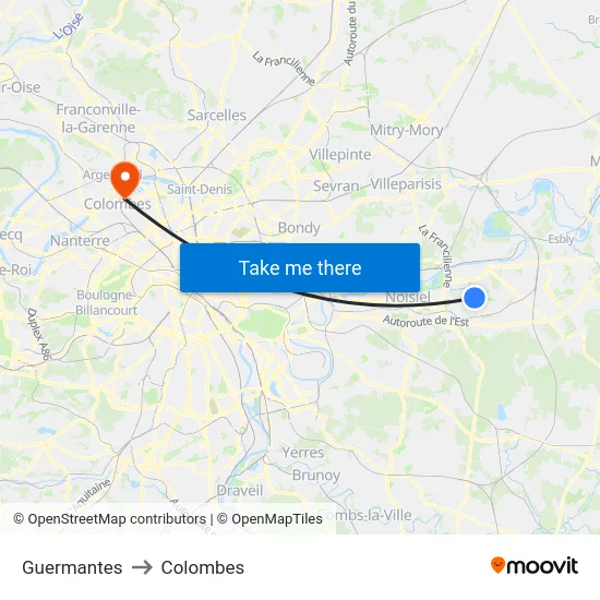 Guermantes to Colombes map