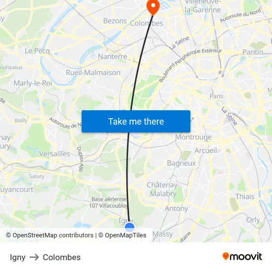 Igny to Colombes map