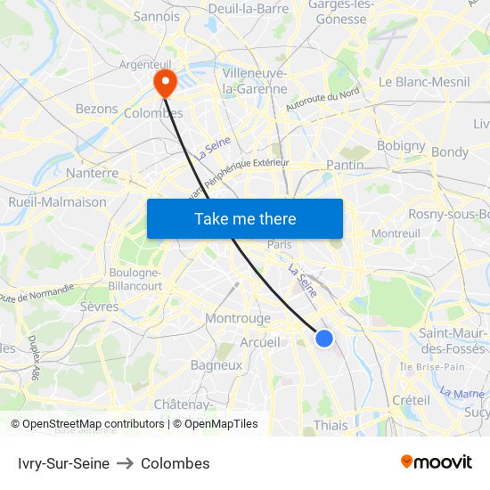 Ivry-Sur-Seine to Colombes map