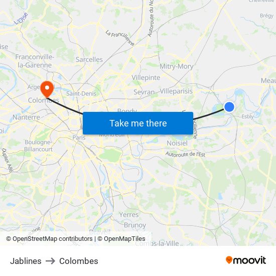 Jablines to Colombes map