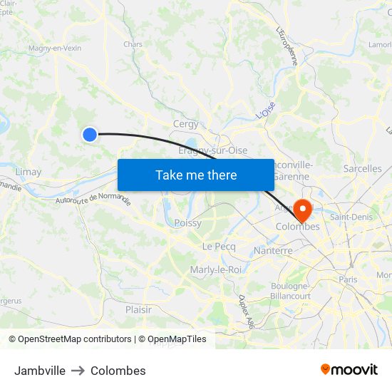 Jambville to Colombes map