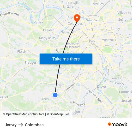 Janvry to Colombes map