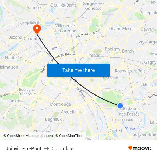 Joinville-Le-Pont to Colombes map