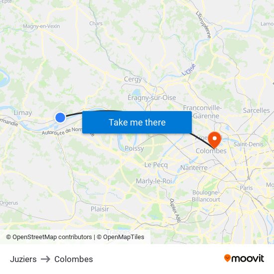 Juziers to Colombes map