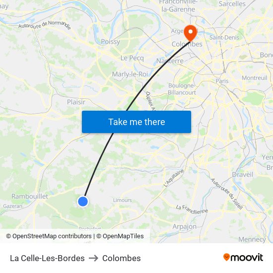 La Celle-Les-Bordes to Colombes map