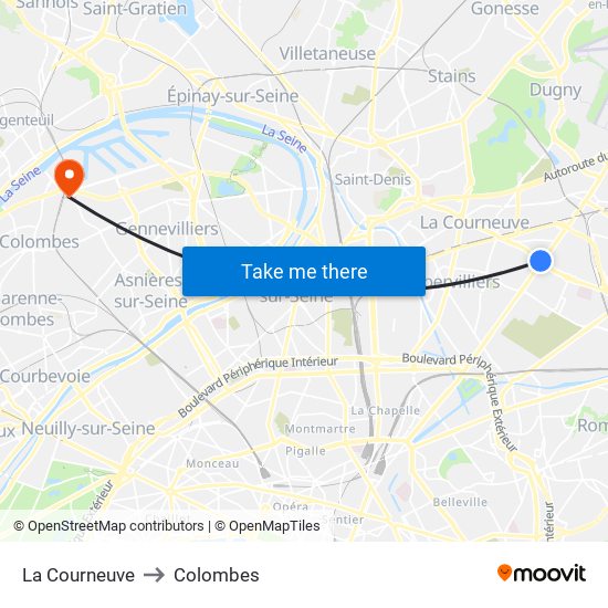 La Courneuve to Colombes map