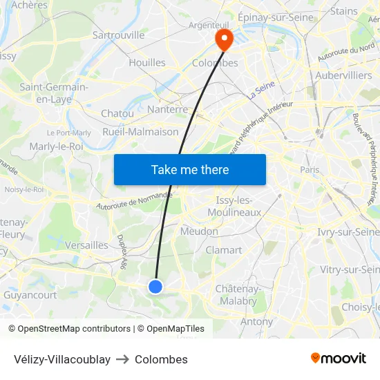 Vélizy-Villacoublay to Colombes map
