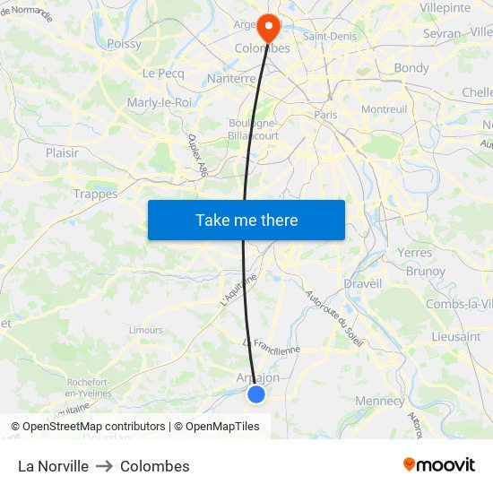 La Norville to Colombes map