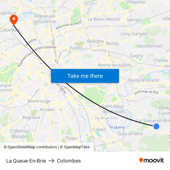 La Queue-En-Brie to Colombes map