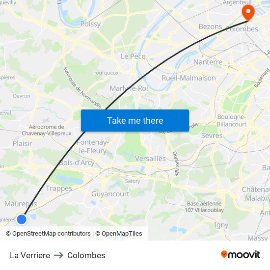 La Verriere to Colombes map
