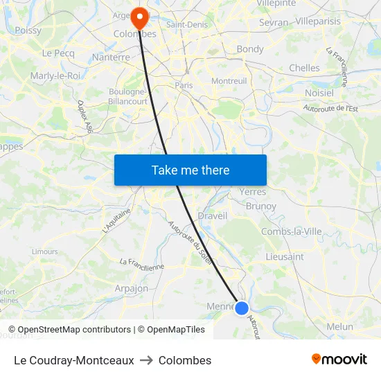 Le Coudray-Montceaux to Colombes map