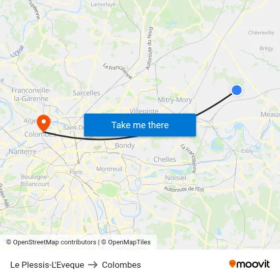 Le Plessis-L'Eveque to Colombes map