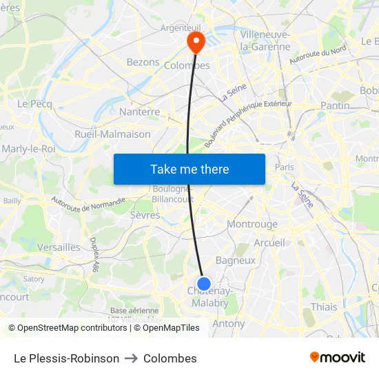 Le Plessis-Robinson to Colombes map