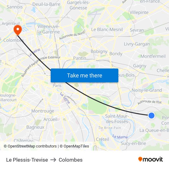 Le Plessis-Trevise to Colombes map