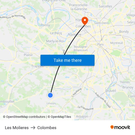 Les Molieres to Colombes map