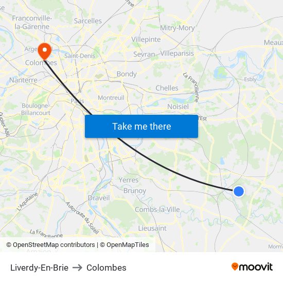 Liverdy-En-Brie to Colombes map