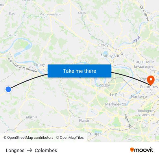 Longnes to Colombes map