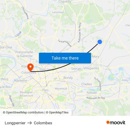 Longperrier to Colombes map
