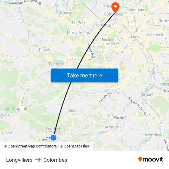 Longvilliers to Colombes map