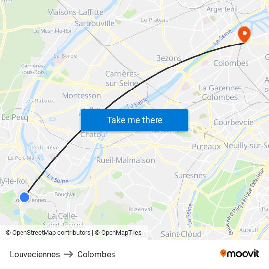 Louveciennes to Colombes map