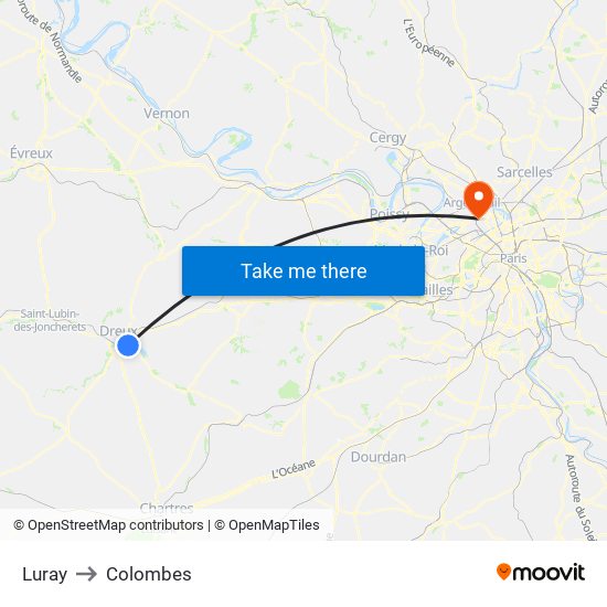Luray to Colombes map