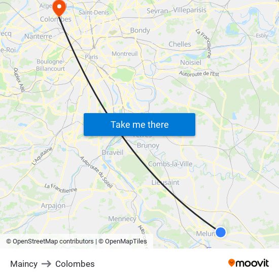 Maincy to Colombes map