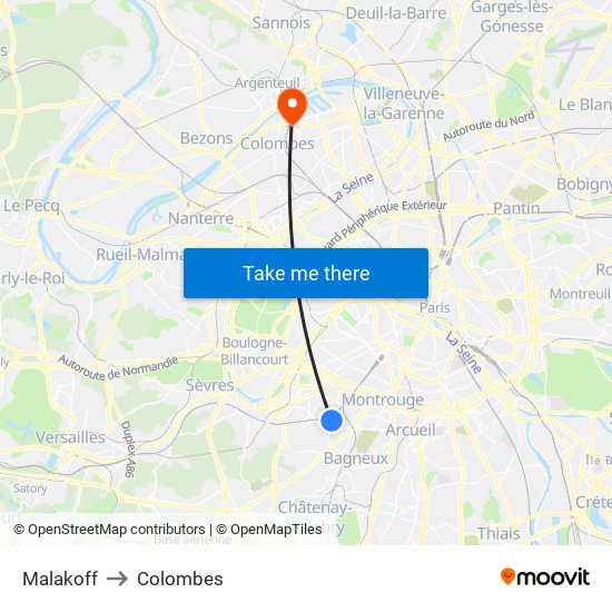 Malakoff to Colombes map