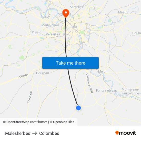 Malesherbes to Colombes map