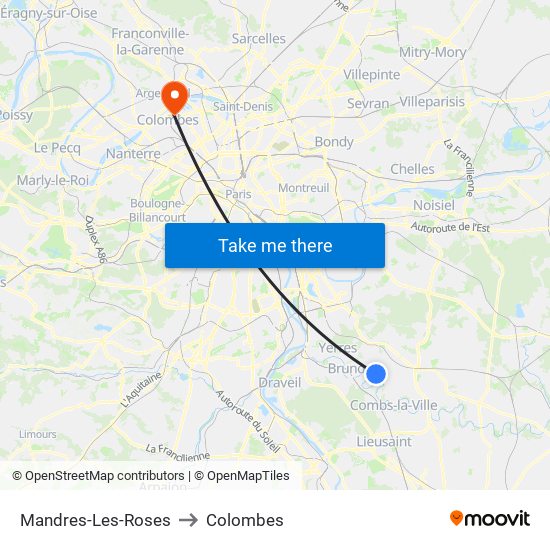 Mandres-Les-Roses to Colombes map