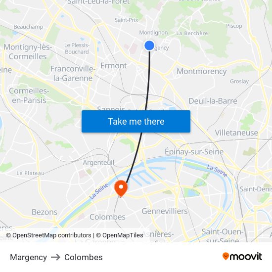 Margency to Colombes map