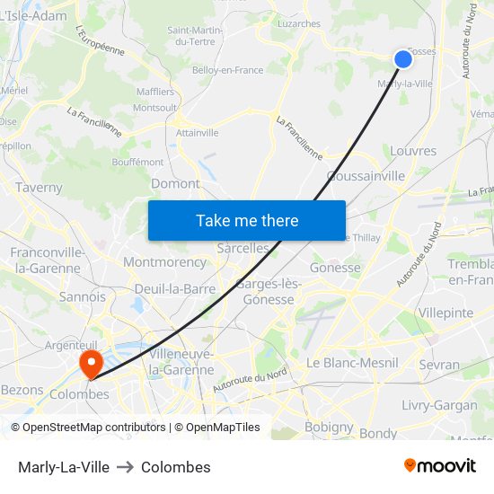 Marly-La-Ville to Colombes map