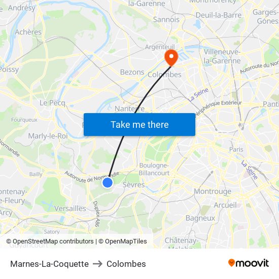 Marnes-La-Coquette to Colombes map