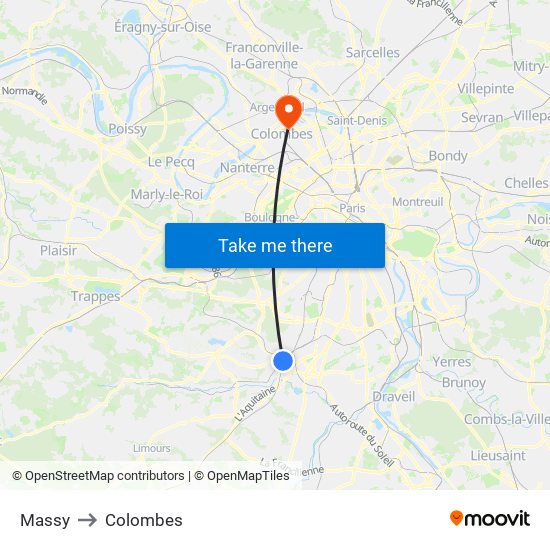 Massy to Colombes map