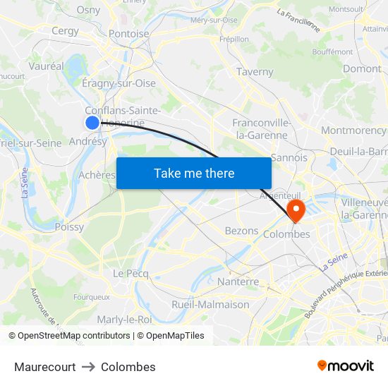 Maurecourt to Colombes map