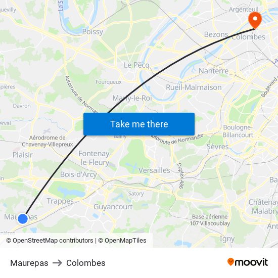 Maurepas to Colombes map