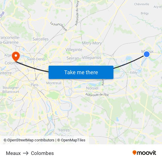 Meaux to Colombes map