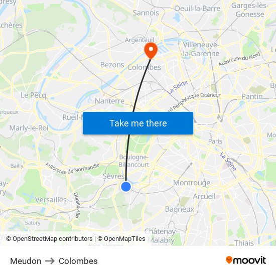 Meudon to Colombes map