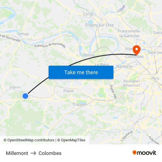Millemont to Colombes map
