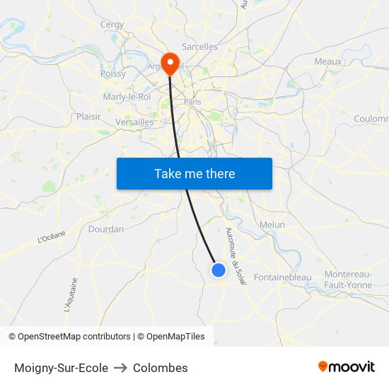 Moigny-Sur-Ecole to Colombes map