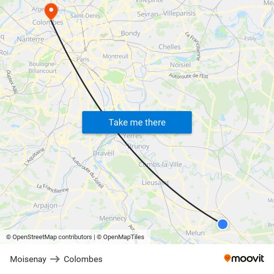 Moisenay to Colombes map