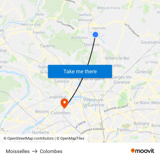 Moisselles to Colombes map