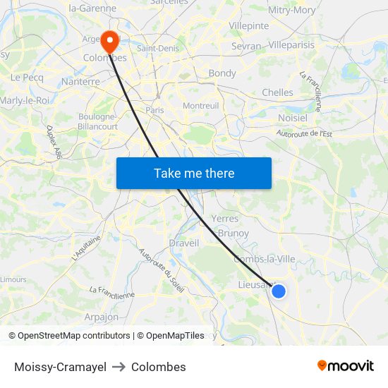 Moissy-Cramayel to Colombes map