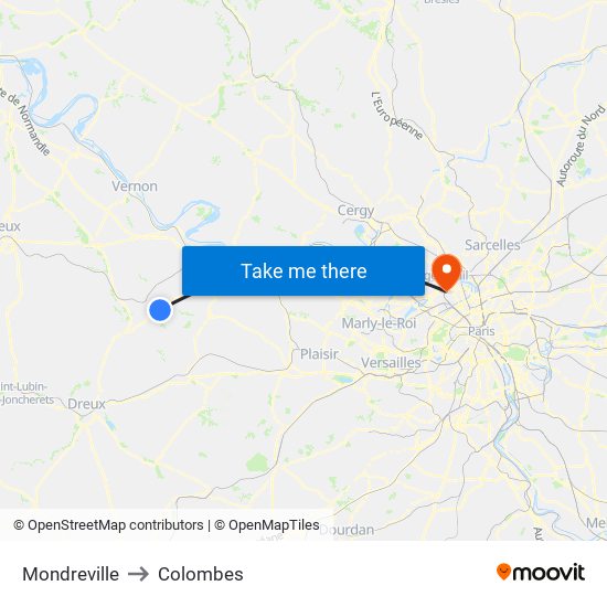 Mondreville to Colombes map