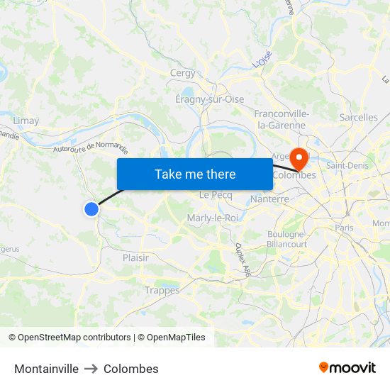 Montainville to Colombes map