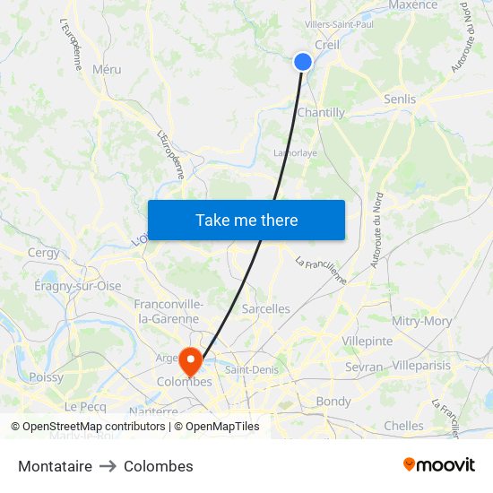 Montataire to Colombes map