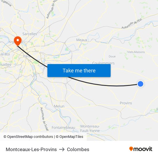 Montceaux-Les-Provins to Colombes map