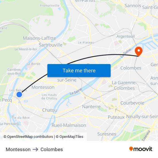 Montesson to Colombes map