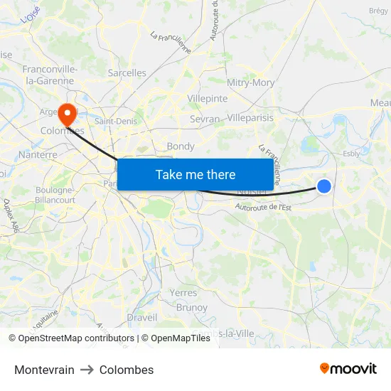 Montevrain to Colombes map