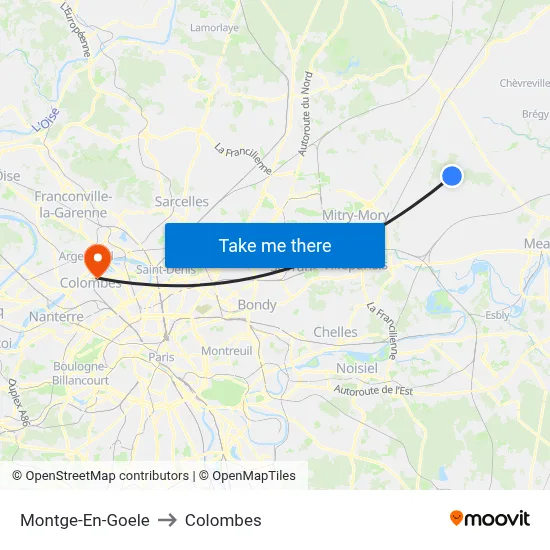 Montge-En-Goele to Colombes map