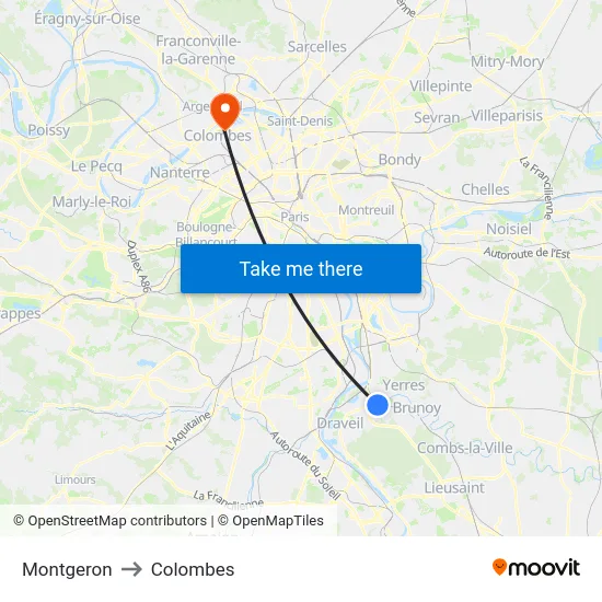 Montgeron to Colombes map